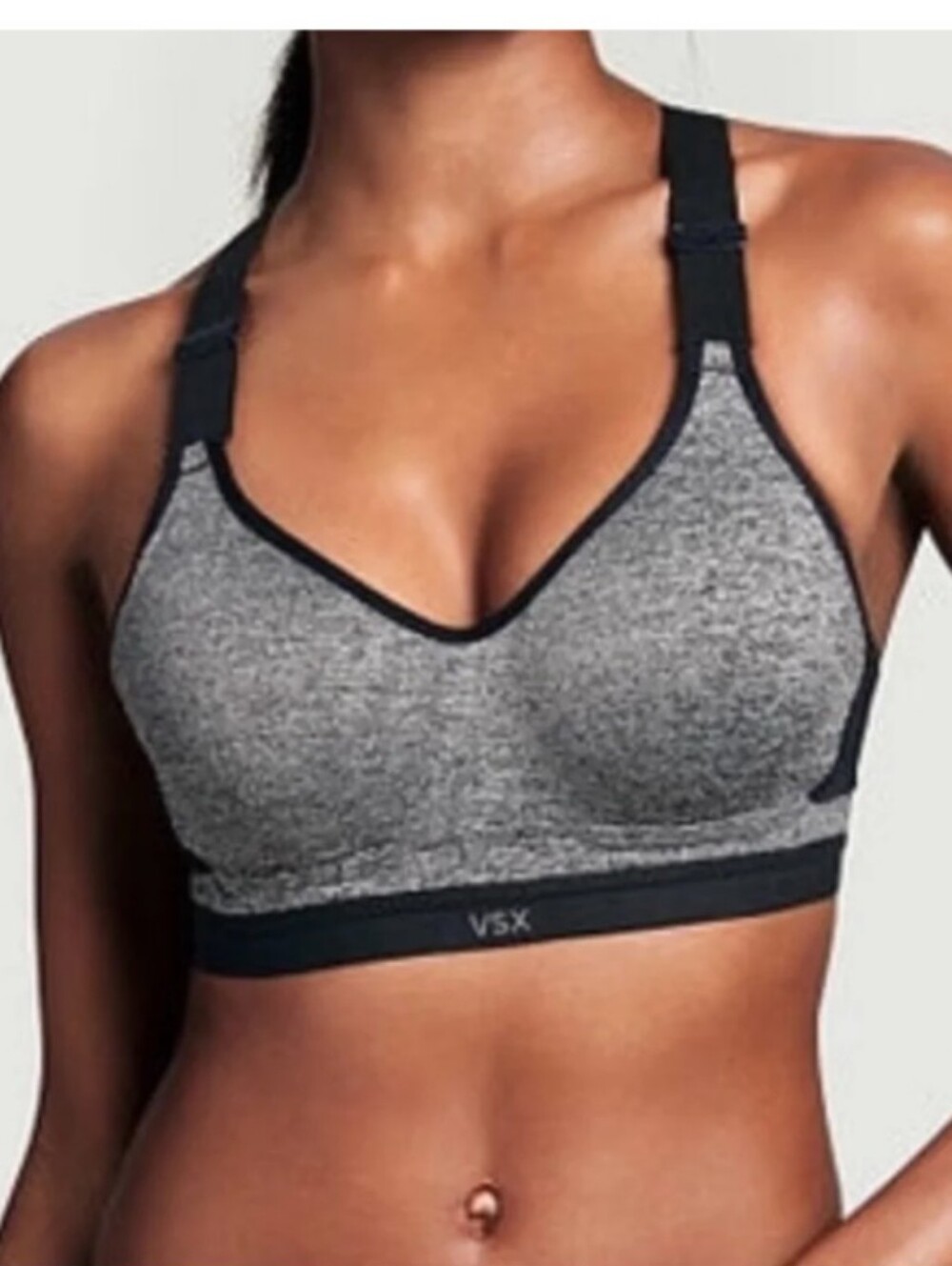 VSX Sport Incredible Bra Victorias Secret Marled Grey Racerback Black S 32B NWOT